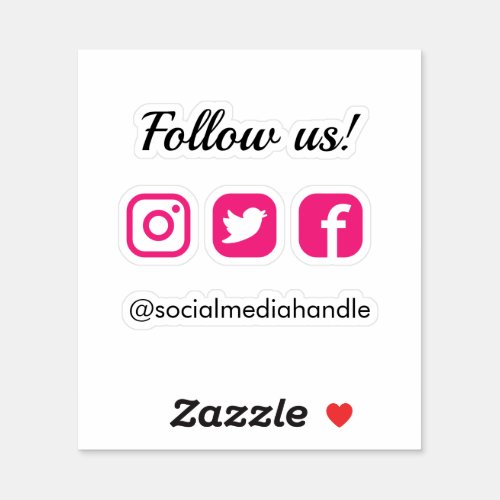 Simple Follow Us Hot Pink Social Media Icons  Sticker