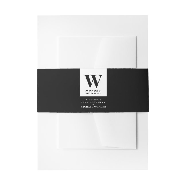 Simple Fomal Wedding Monogram Black Invitation Belly Band