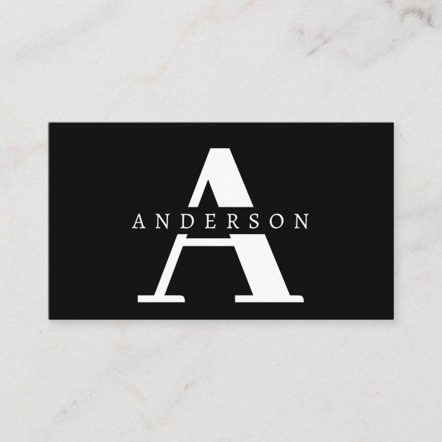 Simple Font | Monogram | Black Business Card (Front)