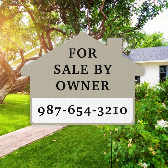 Simple For Sale By Owner Beige White Yard Sign (Creator Uploaded)