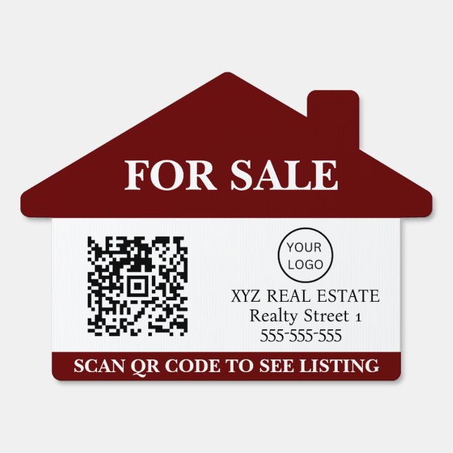 SIMPLE FOR SALE REALTOR SEE QR CODE RED WHITE SIGN (Front)