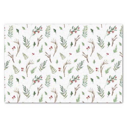 Simple Forest Berry Pinecone Watercolor Christmas Tissue Paper
