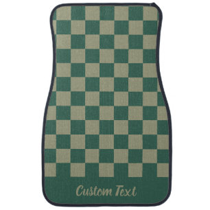 Simple Forest Green and Sage Checkerboard & Text Car Floor Mat