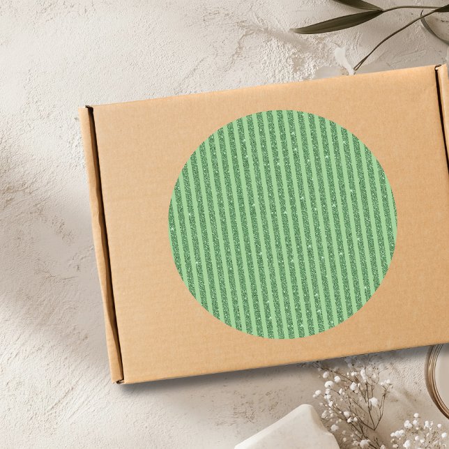 Simple Forest Green Glitter Style Vertical Stripes Classic Round Sticker (Creator Uploaded)