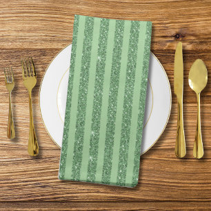 Simple Forest Green Glitter Style Vertical Stripes Cloth Napkin
