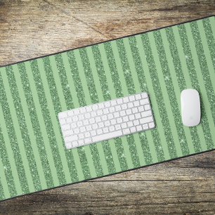 Simple Forest Green Glitter Style Vertical Stripes Desk Mat