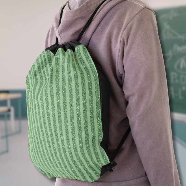 Simple Forest Green Glitter Style Vertical Stripes Drawstring Bag (Creator Uploaded)