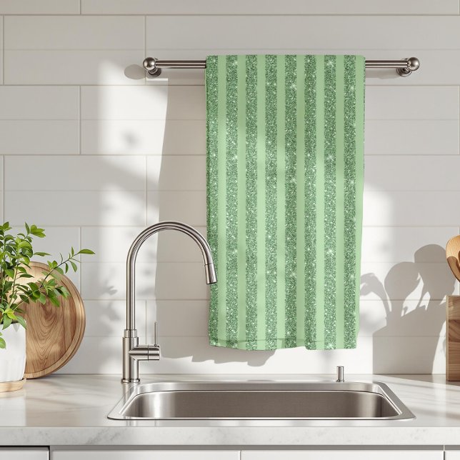 Simple Forest Green Glitter Style Vertical Stripes Kitchen Towel (Creator Uploaded)