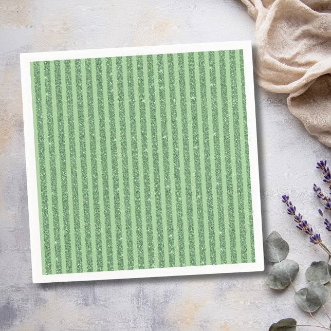 Simple Forest Green Glitter Style Vertical Stripes Napkins (Creator Uploaded)