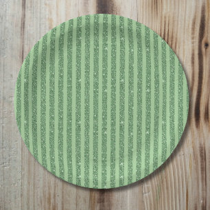 Simple Forest Green Glitter Style Vertical Stripes Paper Plates