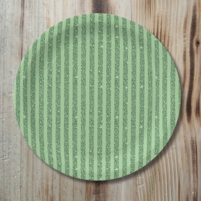 Simple Forest Green Glitter Style Vertical Stripes Paper Plates (Creator Uploaded)