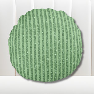 Simple Forest Green Glitter Style Vertical Stripes Round Pillow
