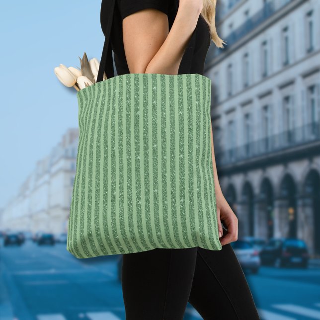 Simple Forest Green Glitter Style Vertical Stripes Tote Bag (Creator Uploaded)