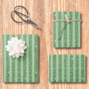 Simple Forest Green Glitter Style Vertical Stripes Wrapping Paper Sheets