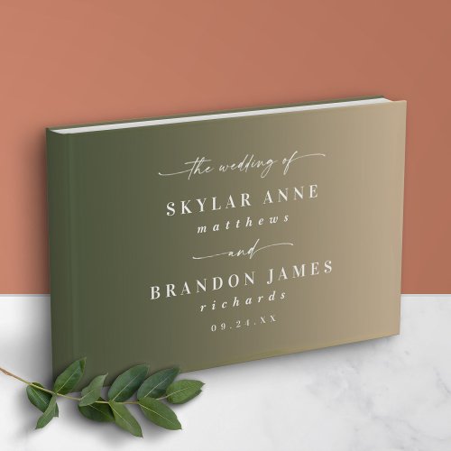 Simple Forest Green  Gold Ombre Wedding Guest Book
