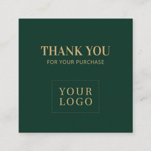 Simple Forest Green  Gold Thank you Square Business Card