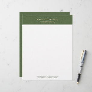 Simple Forest Green Linen Gold Typography Letterhead