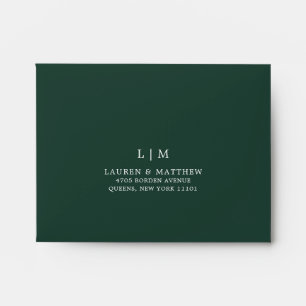 Simple Forest Green Monogram Elegant RSVP Wedding Envelope