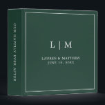 Simple Forest Green Monogram Elegant Wedding 3 Ring Binder<br><div class="desc">Simple wedding binder featuring a modern yet elegant design with your two letter monogram along with your names and wedding date surrounded by a thin border. All text is in white over a forest green background. The fonts and background colors may be changed to any colors you wish. A chic...</div>