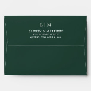 Simple Forest Green Monogram Elegant Wedding Envelope