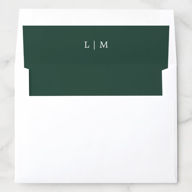Simple Forest Green Monogram Elegant Wedding Envelope Liner (In Envelope)