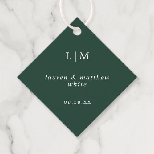 Simple Forest Green Monogram Elegant Wedding Favor Tags