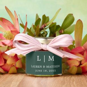 Simple Forest Green Monogram Elegant Wedding Honey Jar Favors