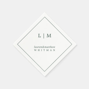 Simple Forest Green Monogram Elegant Wedding Napkins