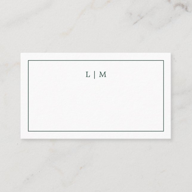 Simple Forest Green Monogram Elegant Wedding Place Card (Front)