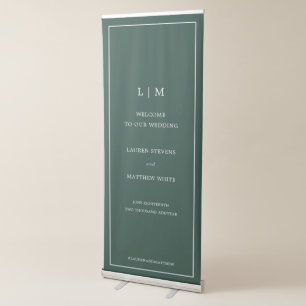 Simple Forest Green Monogram Elegant Wedding Retractable Banner