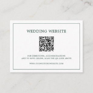 Simple Forest Green Monogram QR Code Wedding Enclosure Card