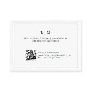 Simple Forest Green Monogram QR Code Wedding RSVP Note Card
