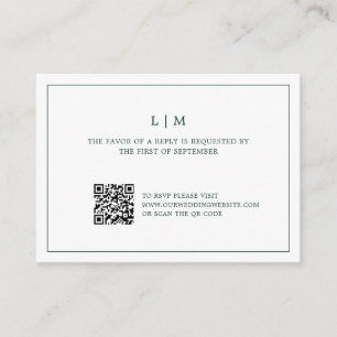 Simple Forest Green Monogram QR Code Wedding RSVP Note Card