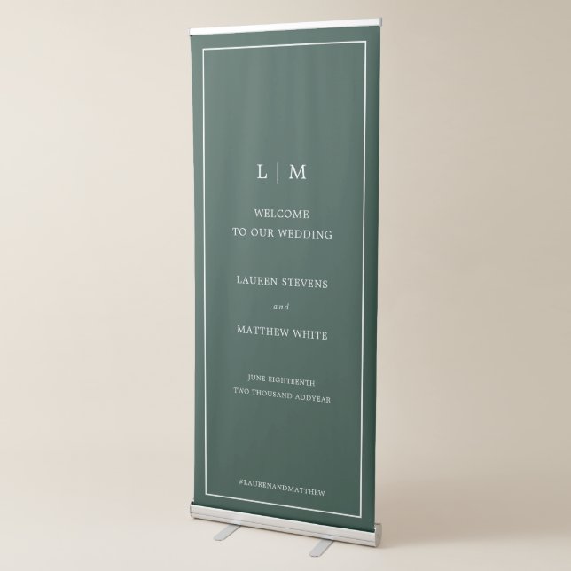 Simple Forest Green Monogram Wedding Welcome Sign (3/4)