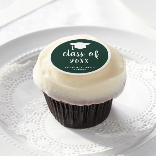 Simple Forest Green Mortar Board Modern Graduation Edible Frosting Rounds