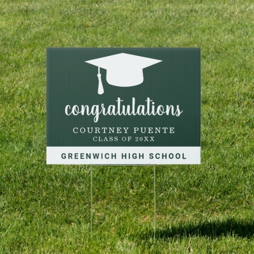 Simple Forest Green Mortar Board Modern Graduation Sign