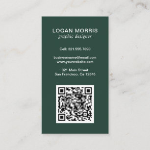 Simple Forest Green QR Code Modern Business Card