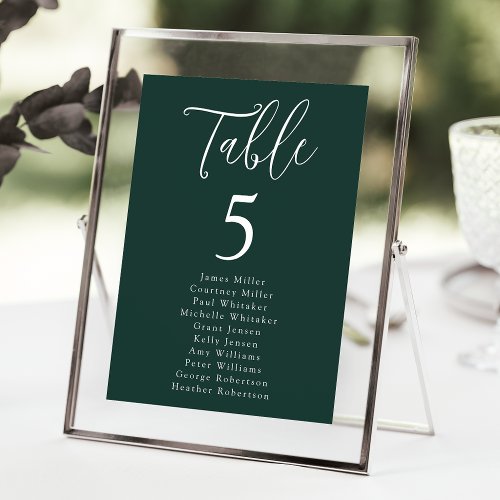 Simple Forest Green Table Number Seating Chart