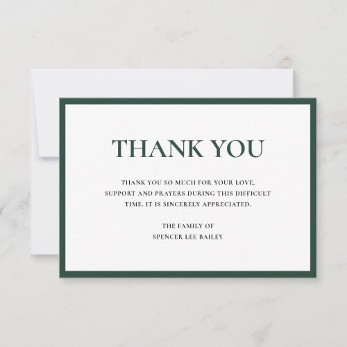 Simple Forest Green Traditional Sympathy Funeral Thank You Card