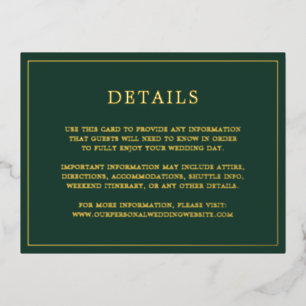 Simple Forest Green Wedding Foil Enclosure Card