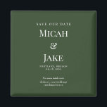 Simple Forest Green & White Wedding Save our Date Magnet<br><div class="desc">Forest Green background.   White Monogram/Initials.  Simple.    Save our Date.  Website.  Magnet.  Square.</div>