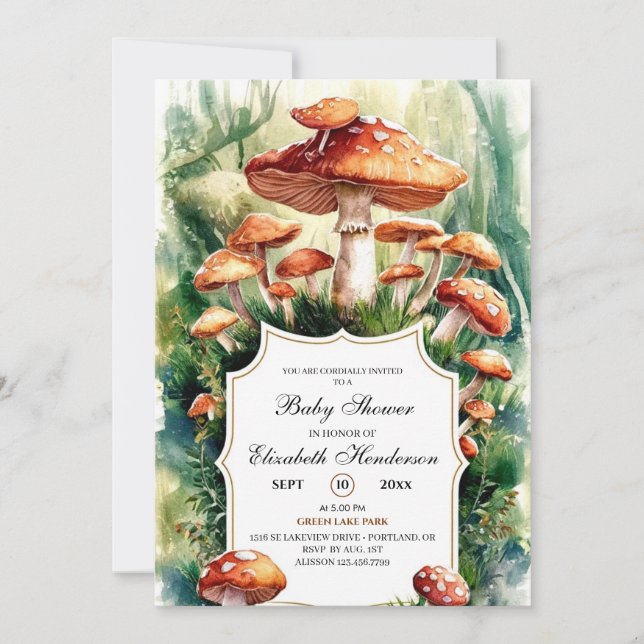 Simple Forest Mushroom Baby Shower Invitation (Front)