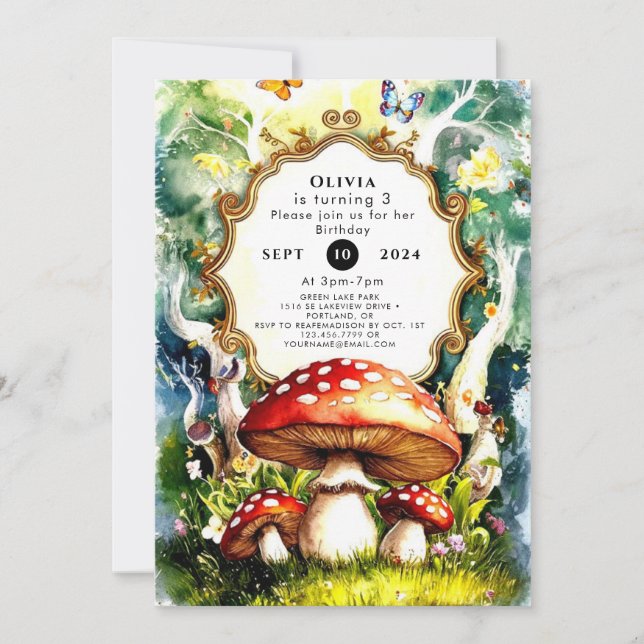 Simple Forest Mushroom Birthday Invitation (Front)