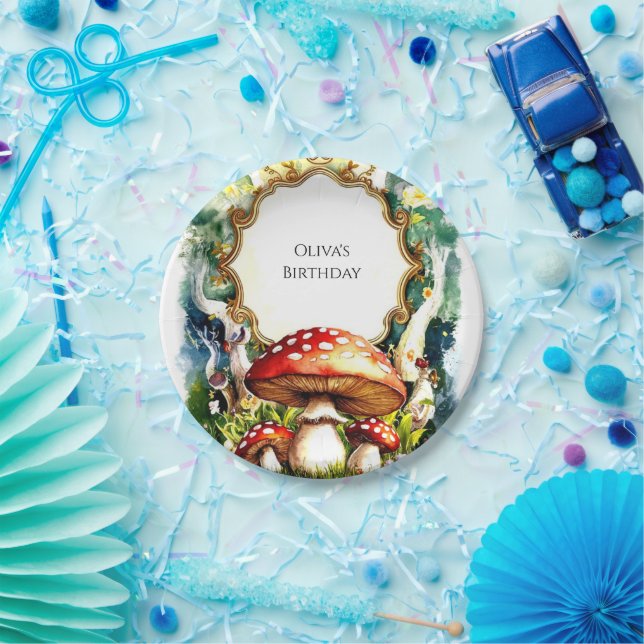 Simple Forest Mushroom Birthday Paper Plates (Party)