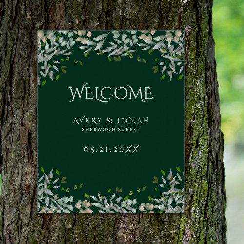 Simple Forest Wedding Foliage Leaves Welcome Sign