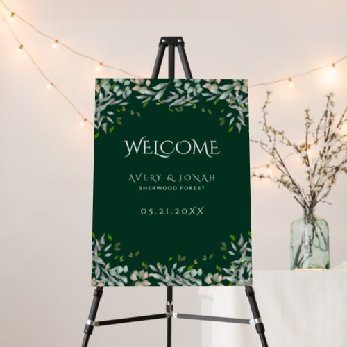 Simple Forest Wedding Foliage Leaves Welcome Sign