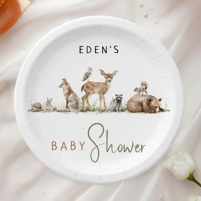 Simple Forest Woodland Animals Baby Shower Paper Plates (Creator Uploaded)
