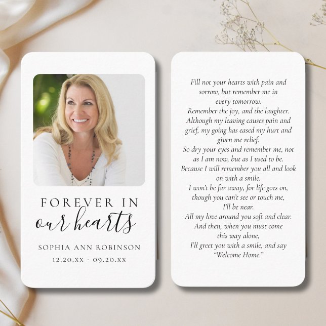 Simple Forever in Our Hearts Photo Funeral Card (Creator Uploaded)