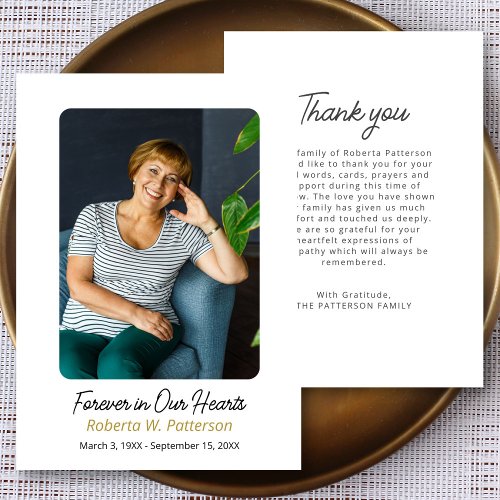 Simple Forever in our Hearts Photo Funeral  Thank You Card
