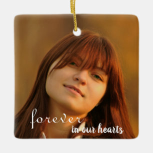 Simple Forever in our hearts Photo Memorial Ceramic Ornament